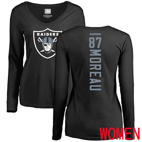 Oakland Raiders Black Women Foster Moreau Backer NFL Football #87 Long Sleeve T Shirt